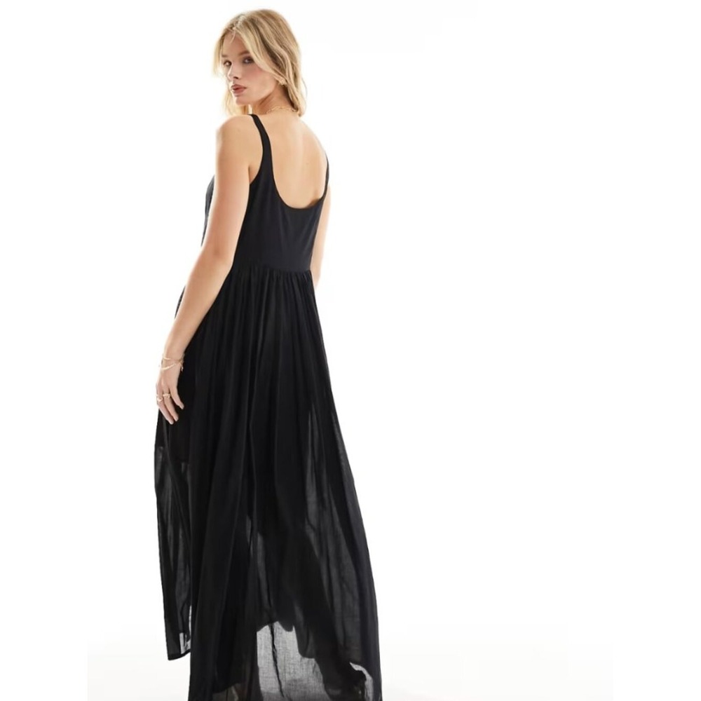 ASOS Black Voile Picnic Sundress Romantic Cottagecore Prairie Midi NWT